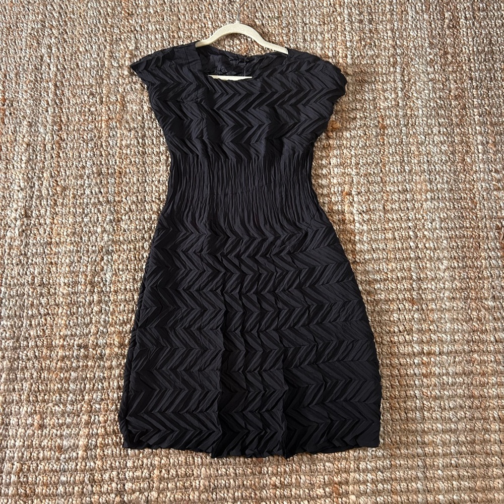 Black Textured Fit-and-Flare Dress